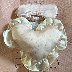 Lacemade Faux Silk/Satin Floral Heart Pillow and Eye Mask Set NWOT